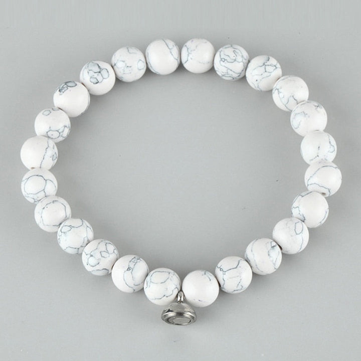 Weißes Howlith-Armband, runde Perlen, elastisch, Schmuck für Damen und Herren, modisch.