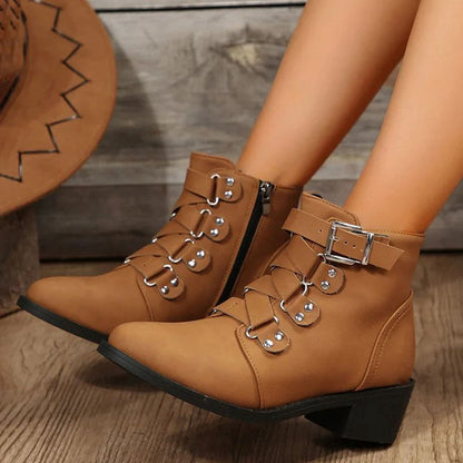 Dámské kotníčkové boty na blokovém podpatku ve vintage stylu – Yolisa