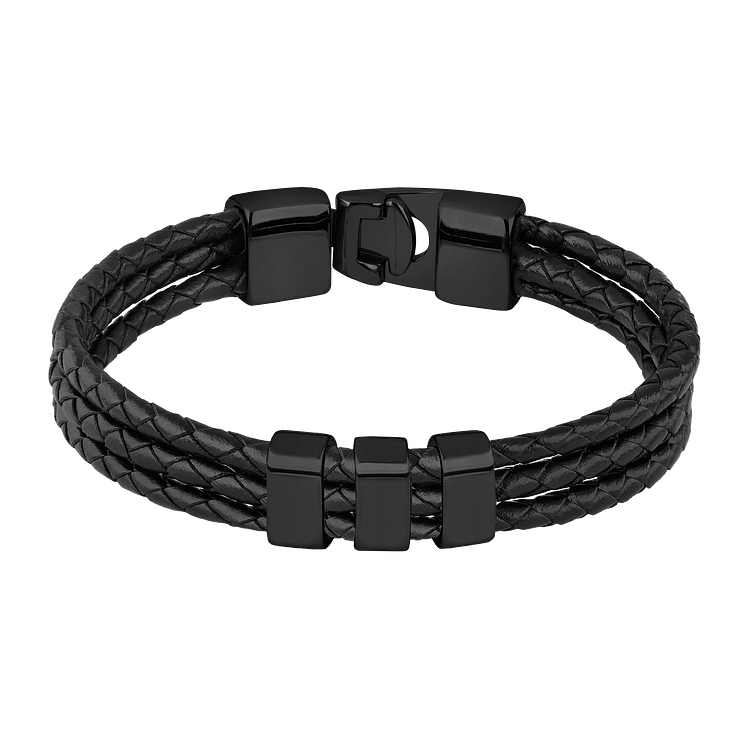 Schwarzes geflochtenes Lederarmband mit Magnetverschluss, Herrenmode, elegant und modern.
