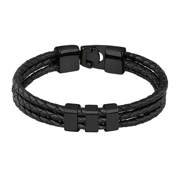 Schwarzes geflochtenes Lederarmband mit Magnetverschluss, Herrenmode, elegant und modern.
