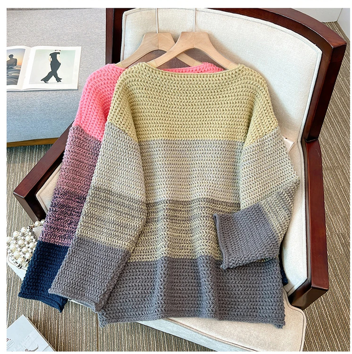 Dámský oversize pletený svetr s patchwork designem – Melina