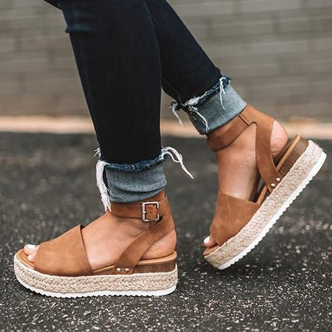Dámské Plateau-Espadrille sandály s klínovým podpatkem a pásky – Livia