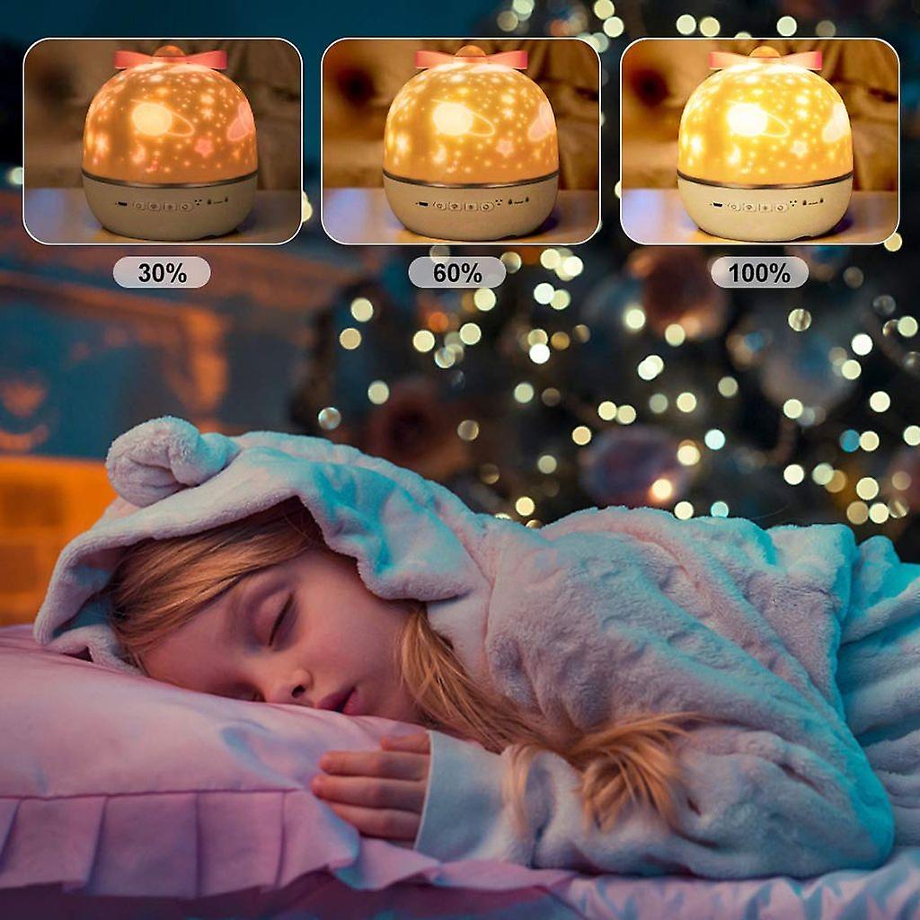 Mädchen schläft mit Nachtlicht-Projektor, dimmbar, warmes Licht, Kinderzimmer, Weihnachtsbaum.