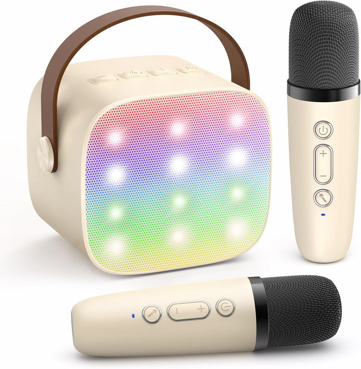 Přenosný mini karaoke přístroj s Bluetooth reproduktorem a 2 bezdrátovými mikrofony – Veylo