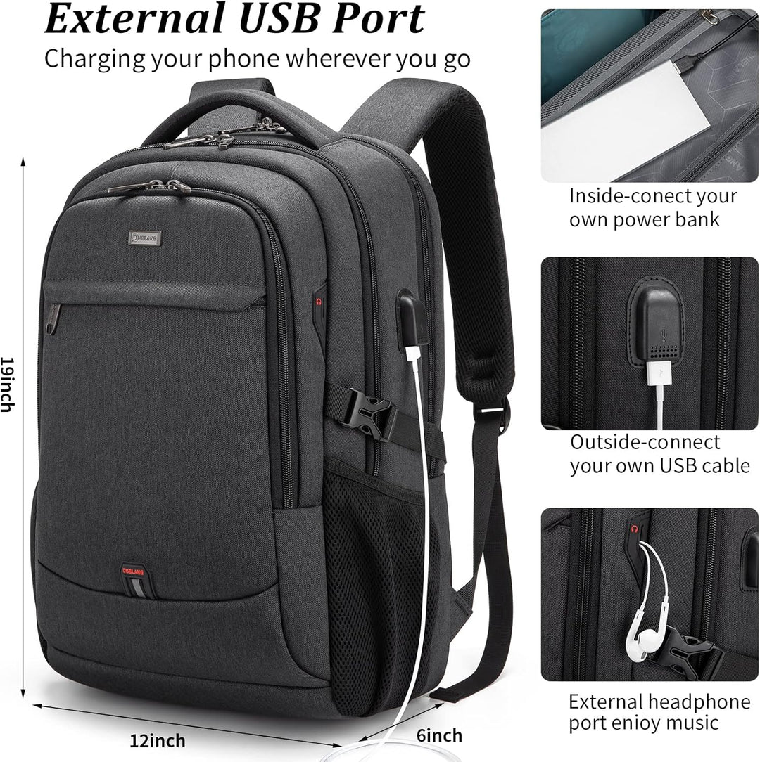 Voděodolný cestovní batoh na notebook s USB portem a organizovaným úložným prostorem