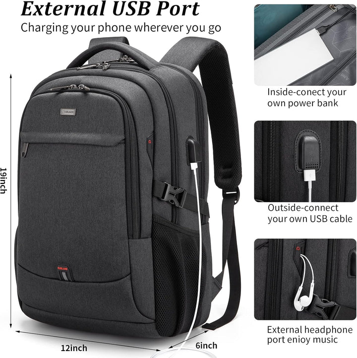 Voděodolný cestovní batoh na notebook s USB portem a organizovaným úložným prostorem