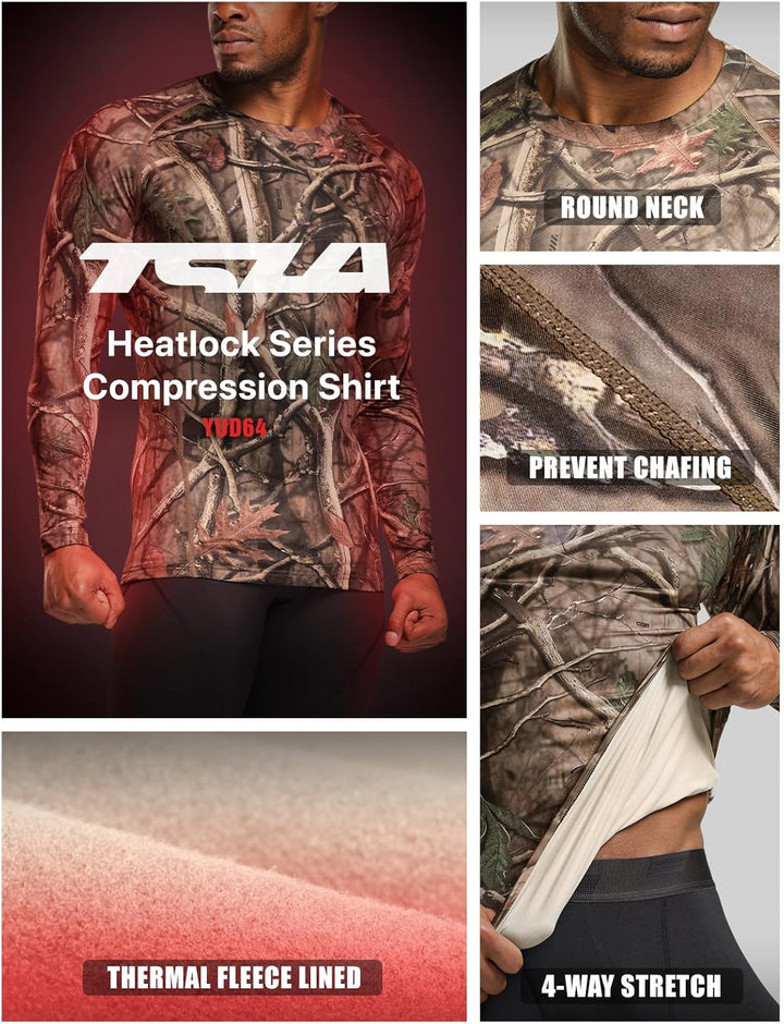 Tarnfarbenes Kompressionsshirt, langarm, rundhals, 4-Wege-Stretch, Thermofleece, Herren.