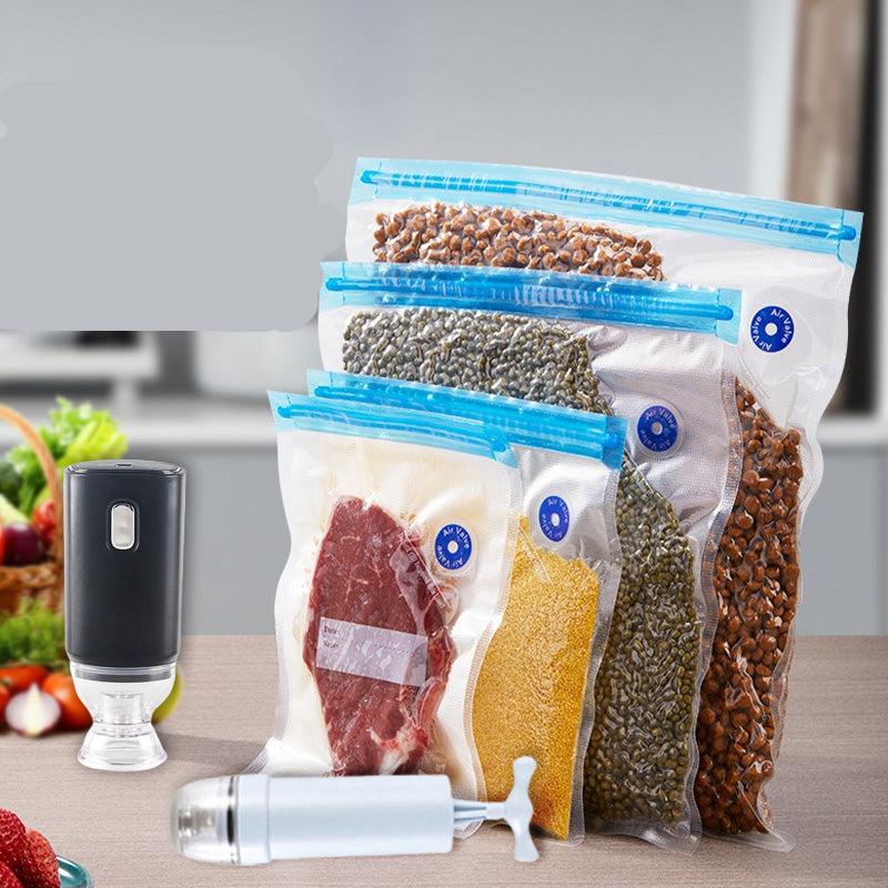 Vakuumbeutel Set mit Pumpe, Lebensmittelaufbewahrung, transparent, verschiedene Größen, Küche.