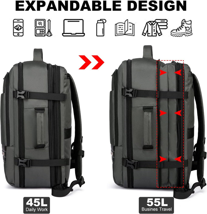 Rozšiřitelný vodotěsný cestovní batoh 45–55 l s přihrádkou na notebook 46,5 cm