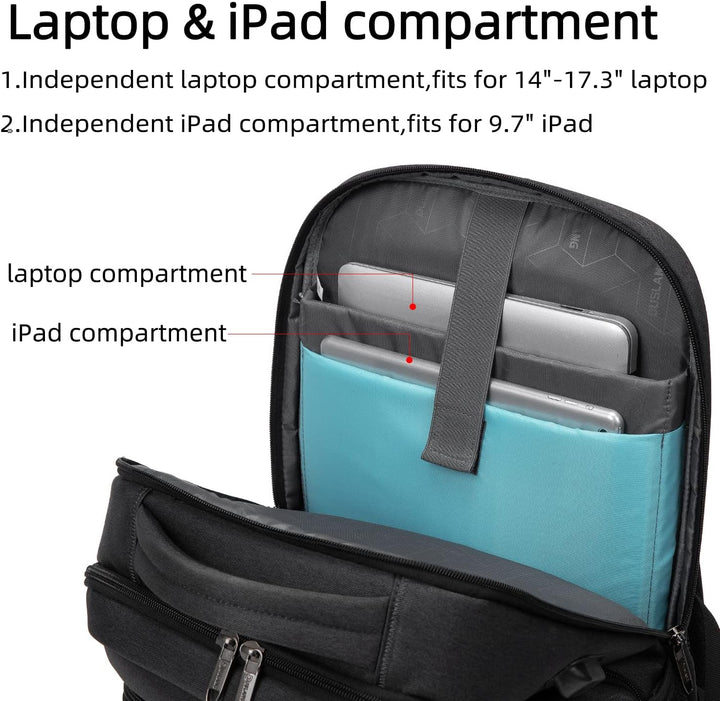 Voděodolný cestovní batoh na notebook s USB portem a organizovaným úložným prostorem