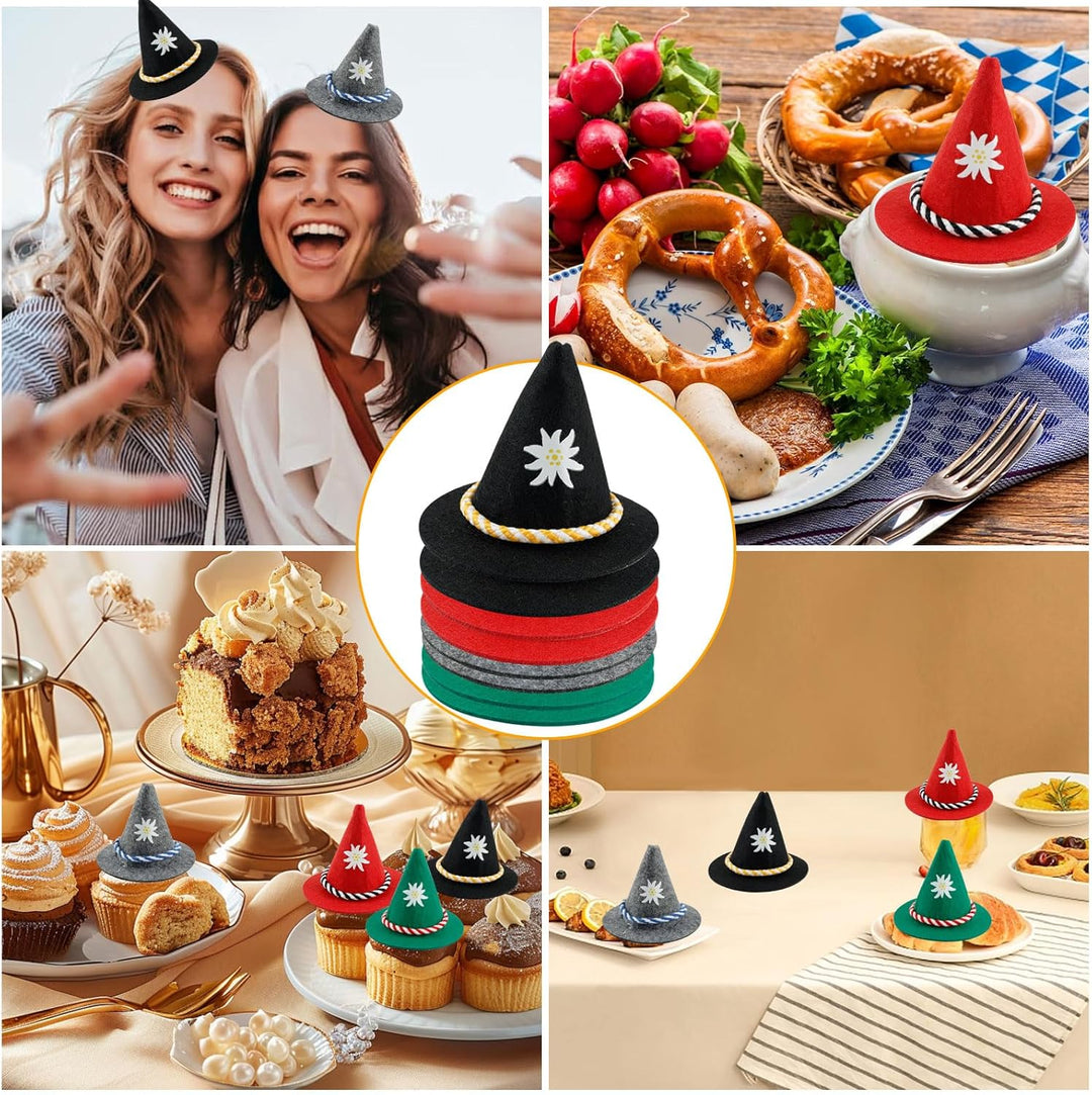 Mini trachtové klobouky z plsti, barevné, v balení po 12 kusech – EdelweißGaudi Oktoberfest 2025