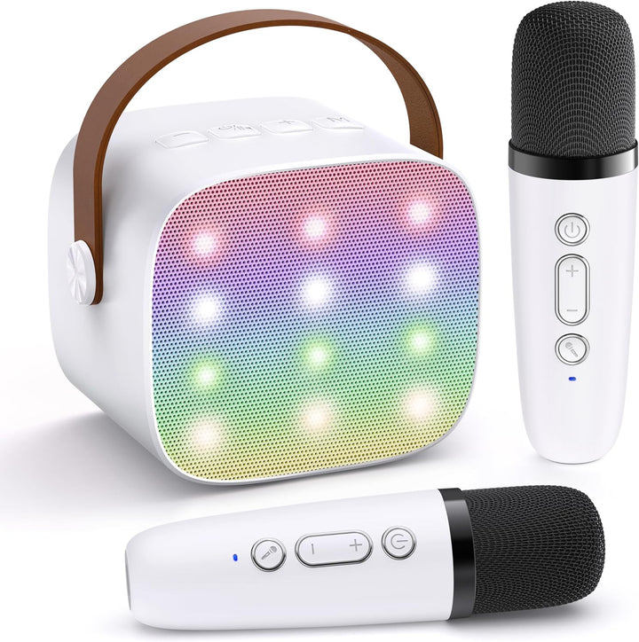 Přenosný mini karaoke přístroj s Bluetooth reproduktorem a 2 bezdrátovými mikrofony – Veylo