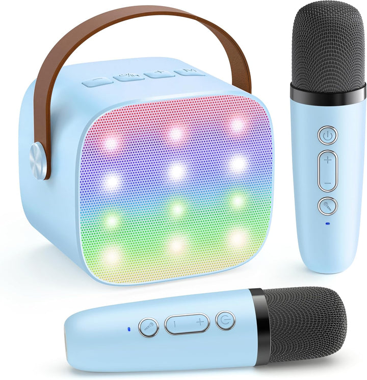 Přenosný mini karaoke přístroj s Bluetooth reproduktorem a 2 bezdrátovými mikrofony – Veylo