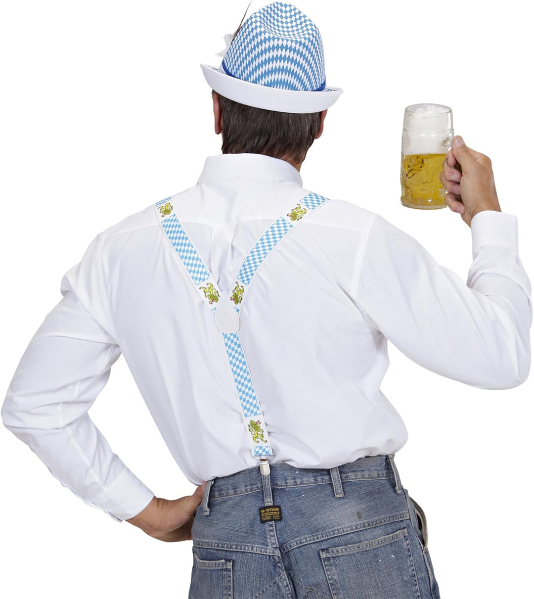 Krásné kšandy s kostkovaným vzorem a motivem lva – BayernPride Oktoberfest 2026