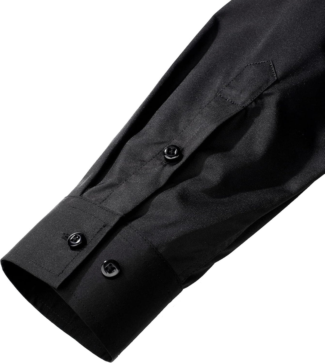 Schwarzes Herrenhemd, langärmlig, Baumwolle, Knopfleiste, elegantes Design.