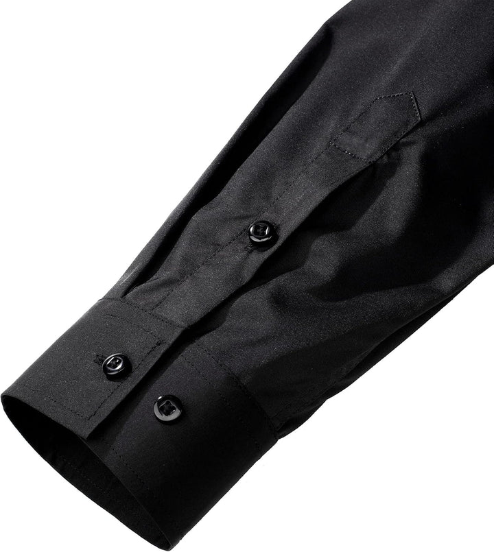 Schwarzes Herrenhemd, langärmlig, Baumwolle, Knopfleiste, elegantes Design.