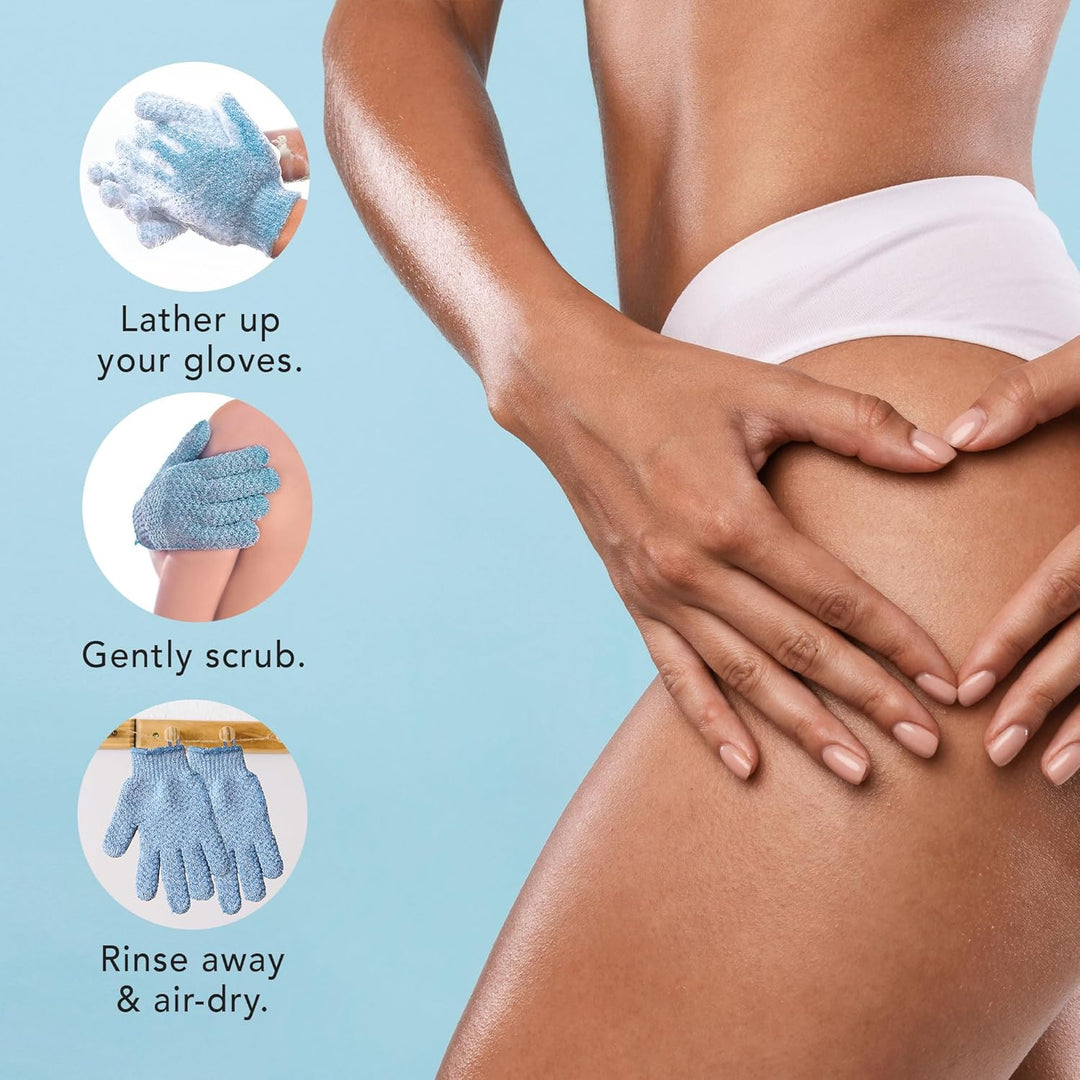 Duschhandschuhe blau, Peeling, Körperpflege, sanftes Peeling, Hautreinigung, Wellness-Zubehör
