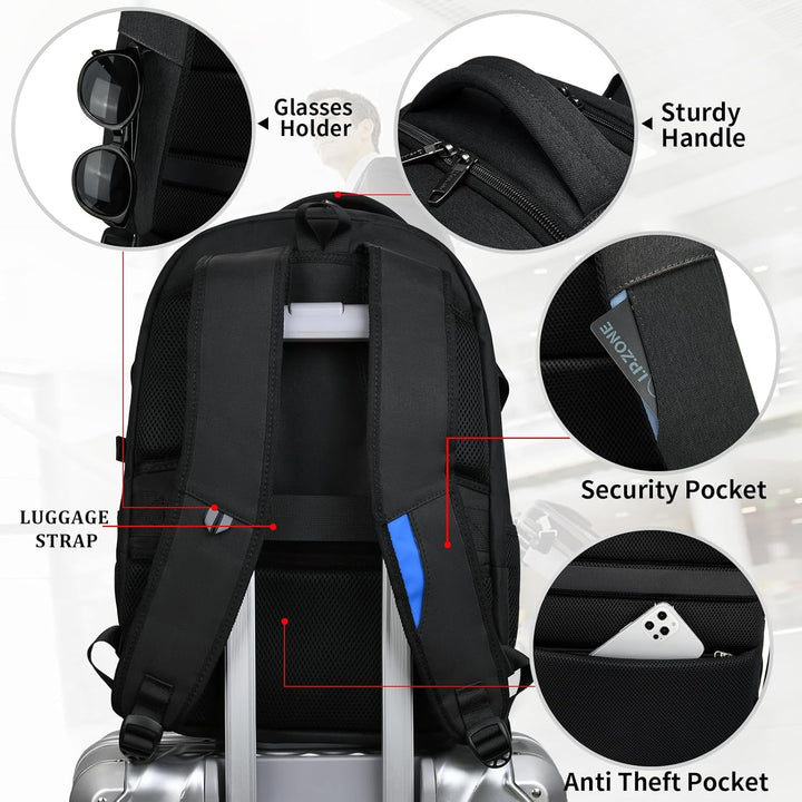 Voděodolný cestovní batoh na notebook s USB portem a organizovaným úložným prostorem