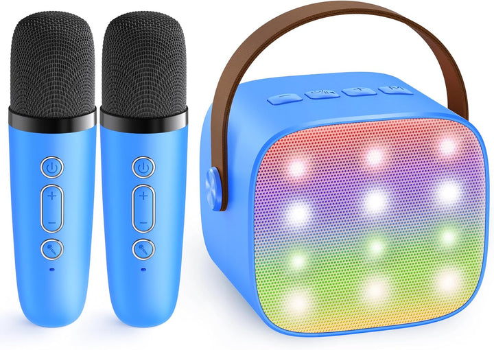 Přenosný mini karaoke přístroj s Bluetooth reproduktorem a 2 bezdrátovými mikrofony – Veylo