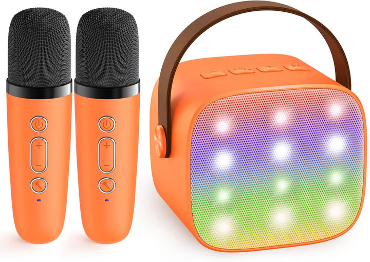 Přenosný mini karaoke přístroj s Bluetooth reproduktorem a 2 bezdrátovými mikrofony – Veylo