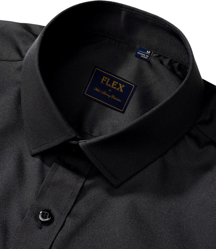 Schwarzes Herrenhemd, Flex, mittlere Größe, Baumwolle, elegantes Design, Knopfleiste.