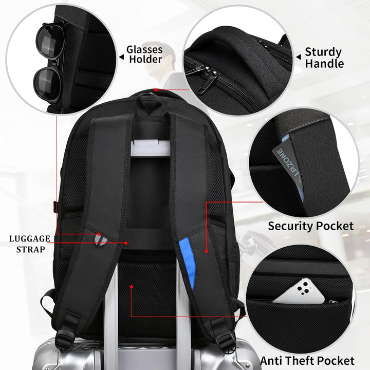 Voděodolný cestovní batoh na notebook s USB portem a organizovaným úložným prostorem