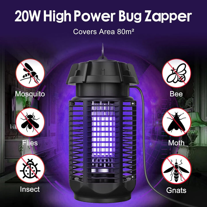 Elektrický lapač hmyzu s 20 W UV světlem a 4200 V mřížkou, voděodolný (IPX4) – Zeytra