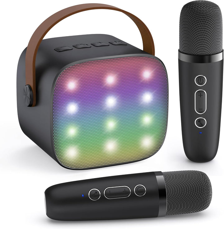 Přenosný mini karaoke přístroj s Bluetooth reproduktorem a 2 bezdrátovými mikrofony – Veylo