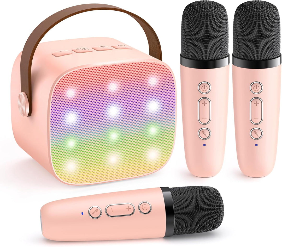 Přenosný mini karaoke přístroj s Bluetooth reproduktorem a 2 bezdrátovými mikrofony – Veylo