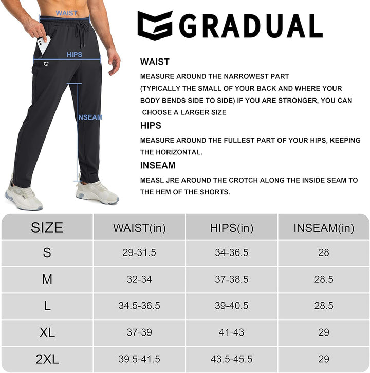 Schwarze Herren-Trainingshose, elastischer Bund, atmungsaktiv, Größenübersicht, G Gradual.
