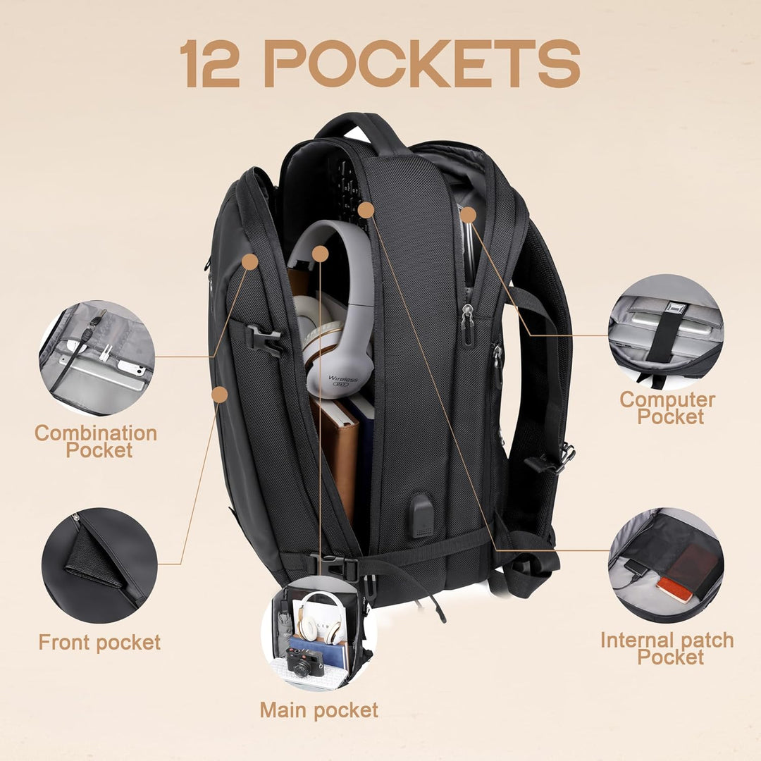 40 l rozšiřitelný vodotěsný cestovní batoh s USB portem a přihrádkou na 17palcový notebook – AirVoyage