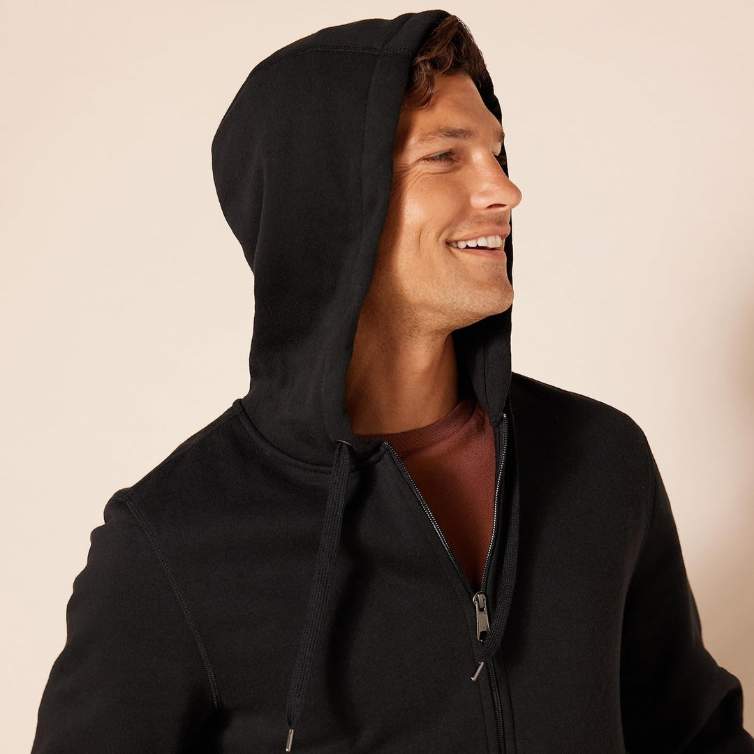 Schwarzer Kapuzenpullover für Herren, Reißverschluss, Baumwolle, lässig, bequem, modisch.