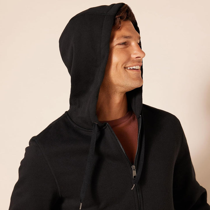 Schwarzer Kapuzenpullover für Herren, Reißverschluss, Baumwolle, lässig, bequem, modisch.