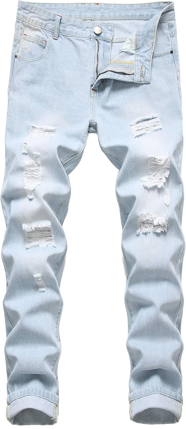 Hellblaue zerrissene Jeans für Herren, modisch, lässig, Denim, Slim Fit, Vintage-Look.