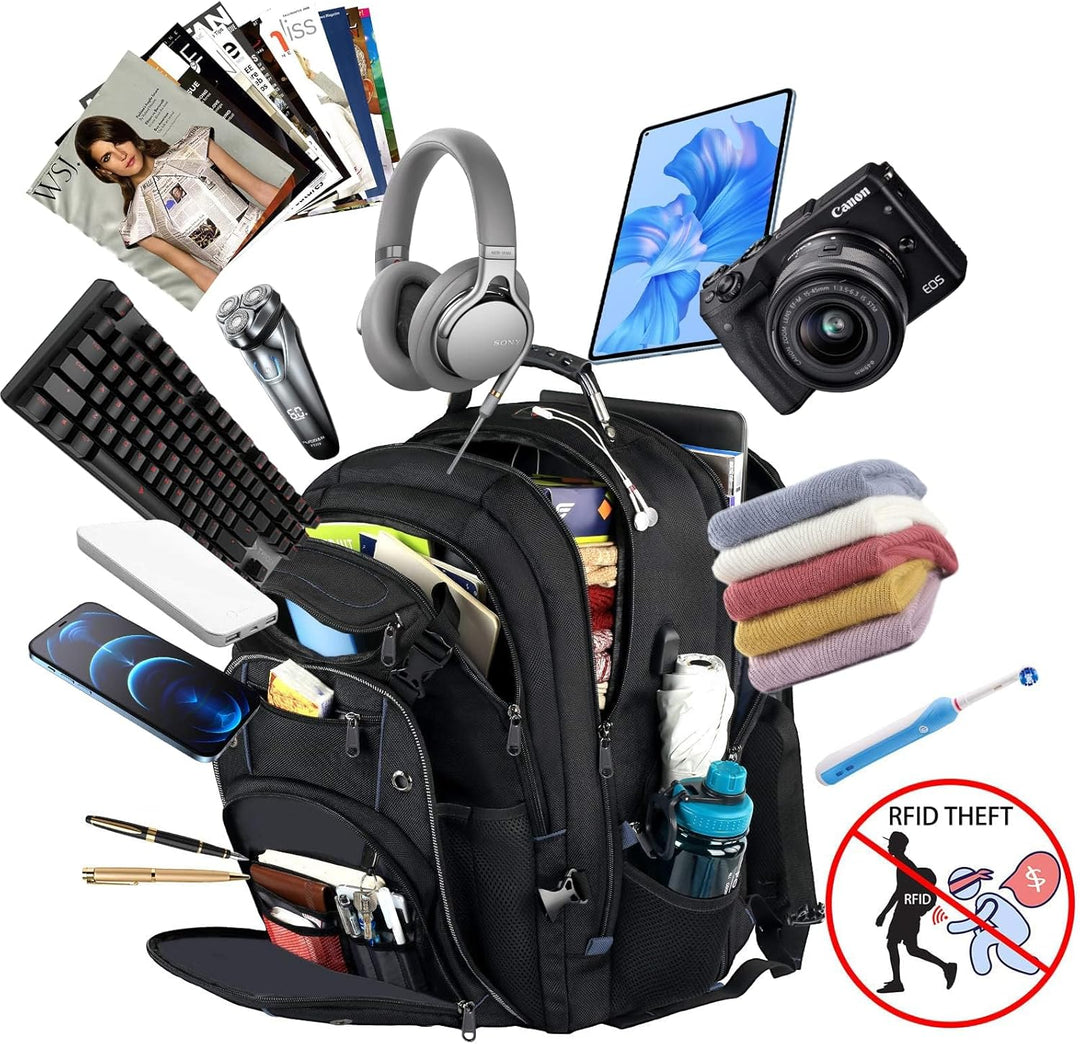 55L extra velký cestovní batoh na notebook s USB nabíjecí funkcí a ochranou proti RFID
