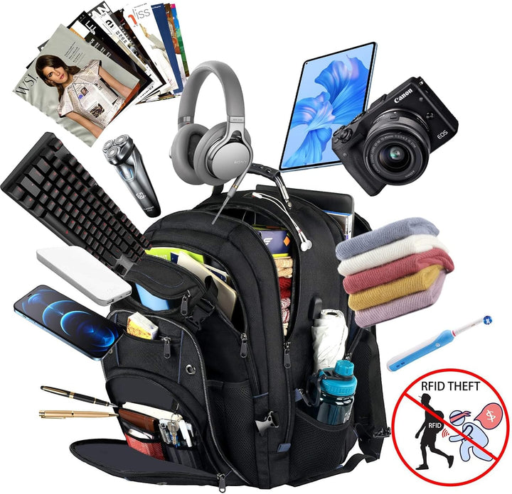 55L extra velký cestovní batoh na notebook s USB nabíjecí funkcí a ochranou proti RFID