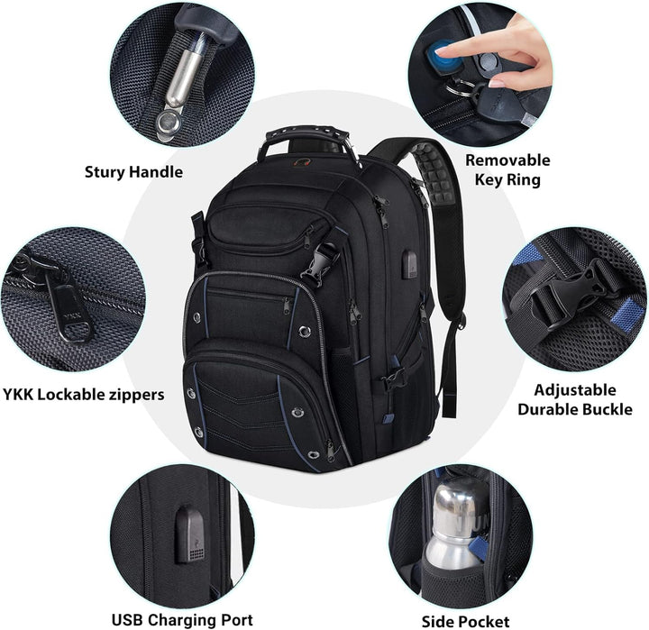 55L extra velký cestovní batoh na notebook s USB nabíjecí funkcí a ochranou proti RFID