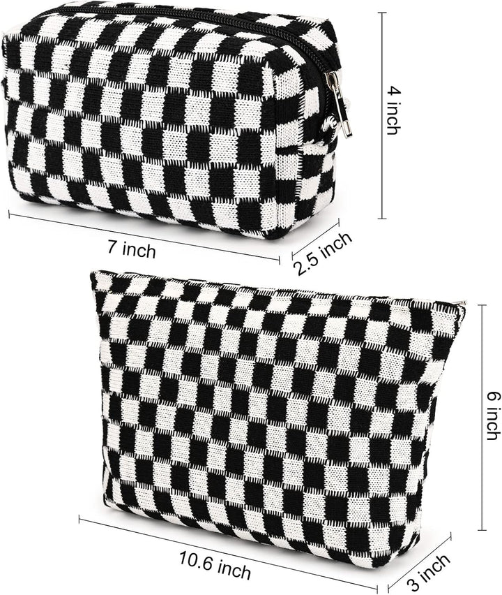 Schwarz-weiß karierte Kosmetiktasche, Reißverschluss, 7x2,5x4 Zoll, Baumwolle, Reise-Organizer.
