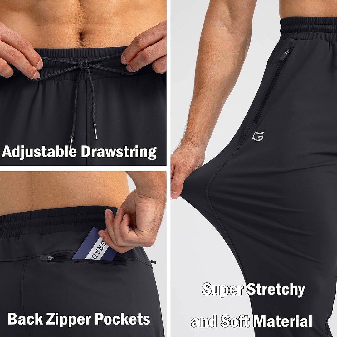 Schwarze Jogginghose mit verstellbarem Kordelzug, Reißverschlusstaschen, elastischem Material.