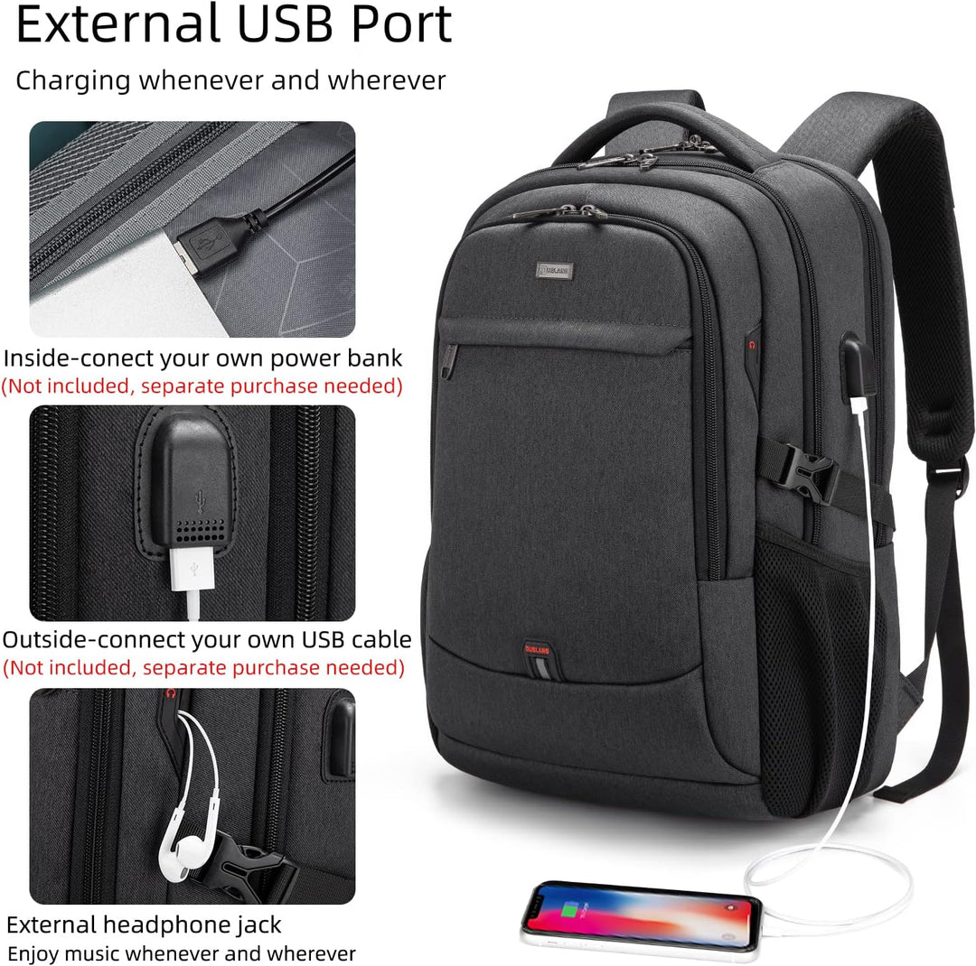 Voděodolný cestovní batoh na notebook s USB portem a organizovaným úložným prostorem