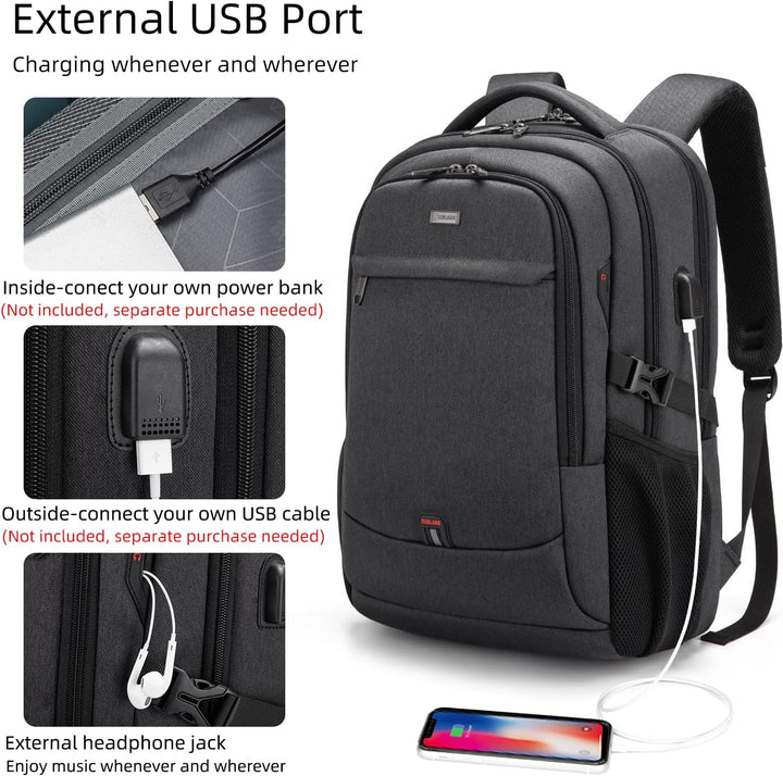 Voděodolný cestovní batoh na notebook s USB portem a organizovaným úložným prostorem