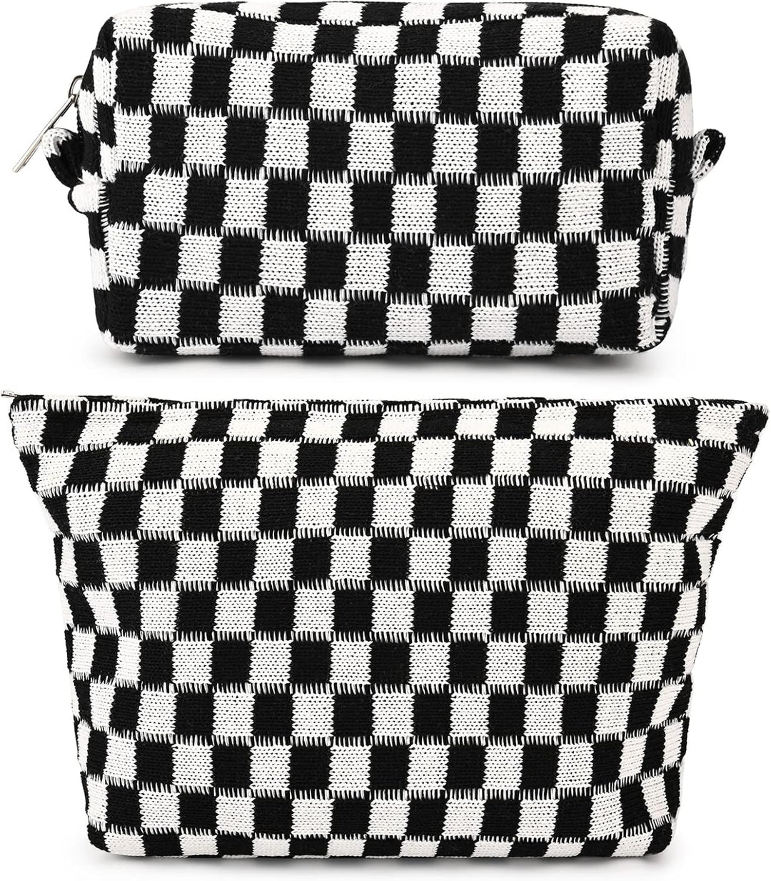 Schwarz-weiß karierte Kosmetiktasche, Reißverschluss, Baumwolle, stilvoll, praktisch, Reiseaccessoire.