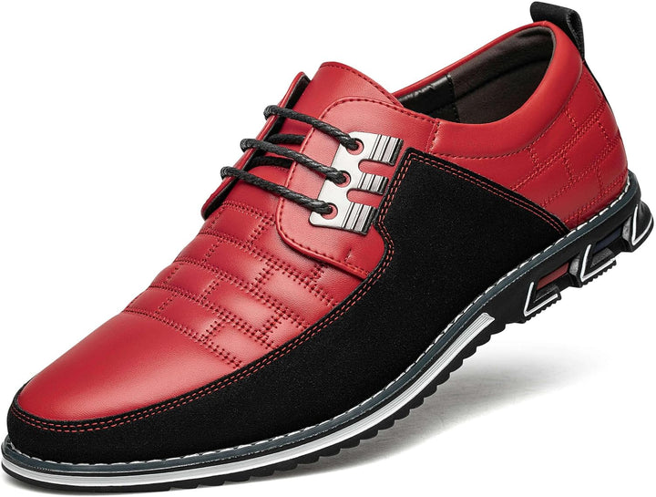Herren Lederschuhe rot schwarz, Schnürschuhe, rutschfeste Sohle, modisch, bequem