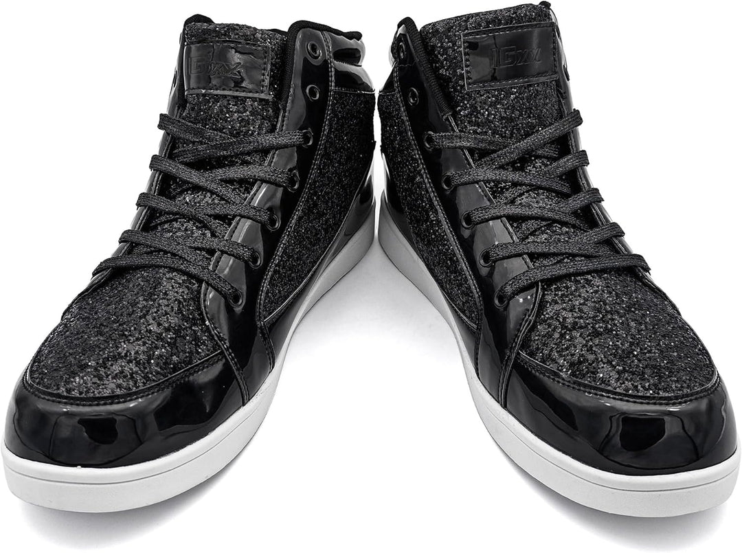 Schwarze Glitzer-Sneaker für Herren, hohe Sneaker, modisch, glänzend, Freizeitschuhe.