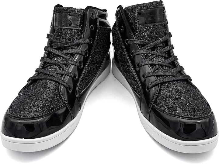 Schwarze Glitzer-Sneaker für Herren, hohe Sneaker, modisch, glänzend, Freizeitschuhe.