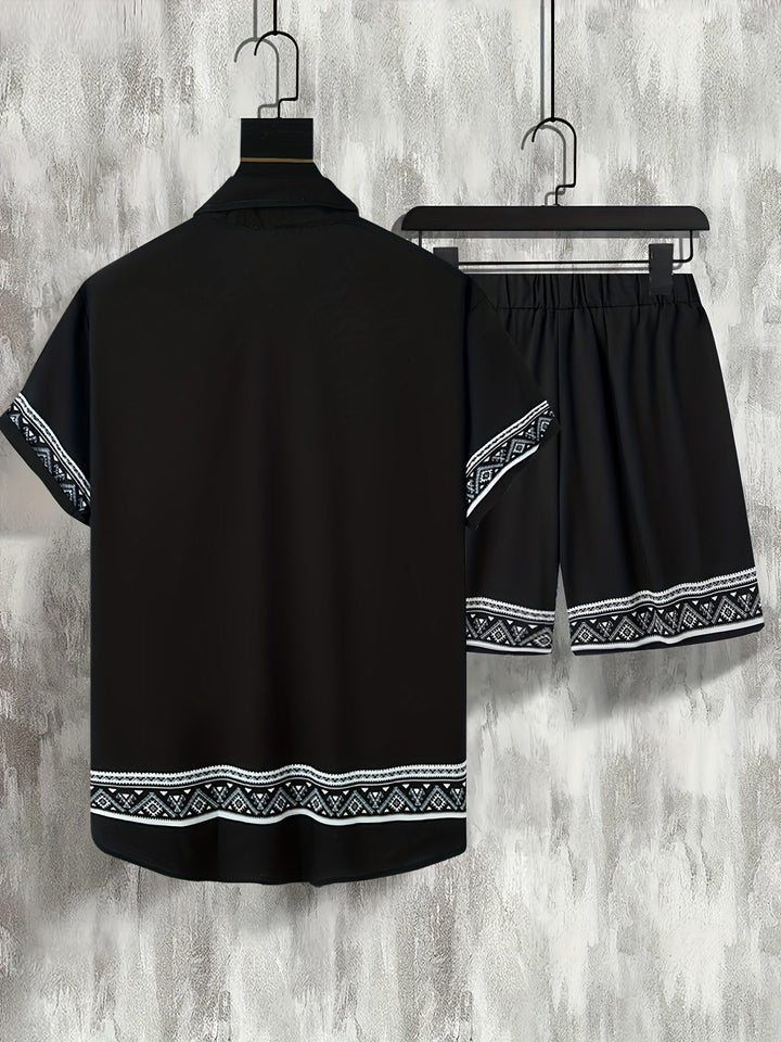 Boho letní set pánský dvoudílný košile a šortky uvolněný - Malik