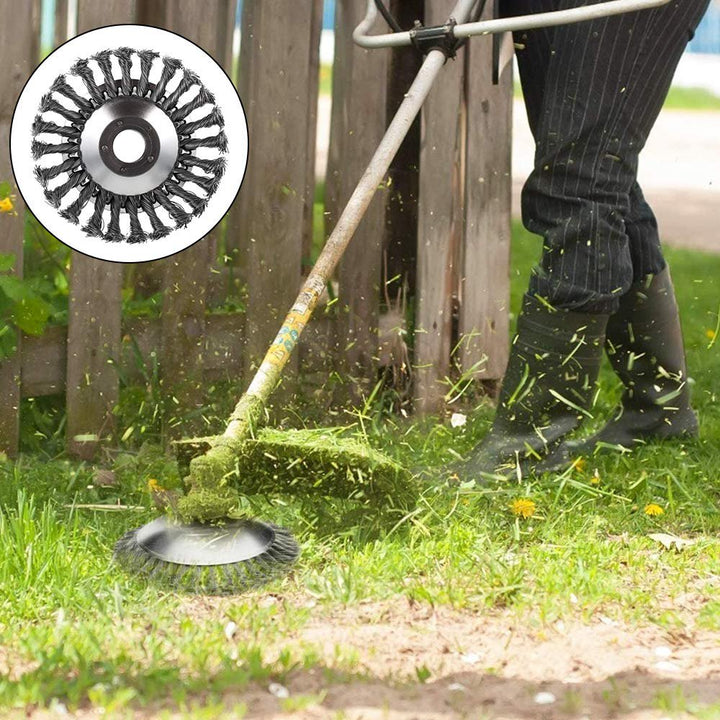 Rasentrimmer mit Drahtbürstenkopf, Unkrautentferner, Gartenwerkzeug, effizient, langlebig.