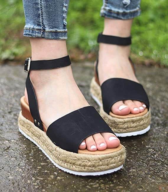 Dámské Plateau-Espadrille sandály s klínovým podpatkem a pásky – Livia
