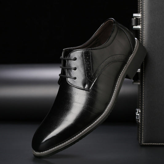 Schwarze Herren-Oxfords aus echtem Leder, Schnürung, Business, elegante Brogues-Schuhe.