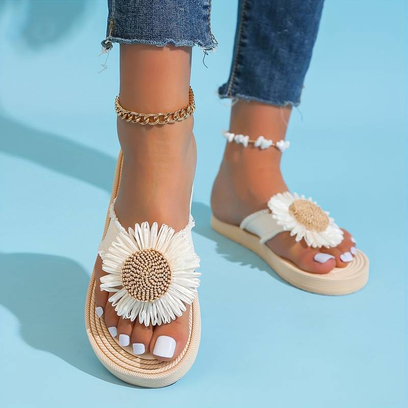 Boho slip-on sandály s květinovým vzorem – Marivi